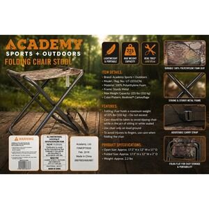Academy Sports Outdoors Folding Chair‎ Stool Realtree Camo Portable UT-2331(CN)